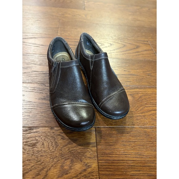 Clarks Shoes Women's 8M Brown Tumbled Leather Cora Giny Zip Up Comfort Loafer - Picture 2 of 6